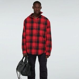 Balenciaga Off-shoulder Checked Shirt
